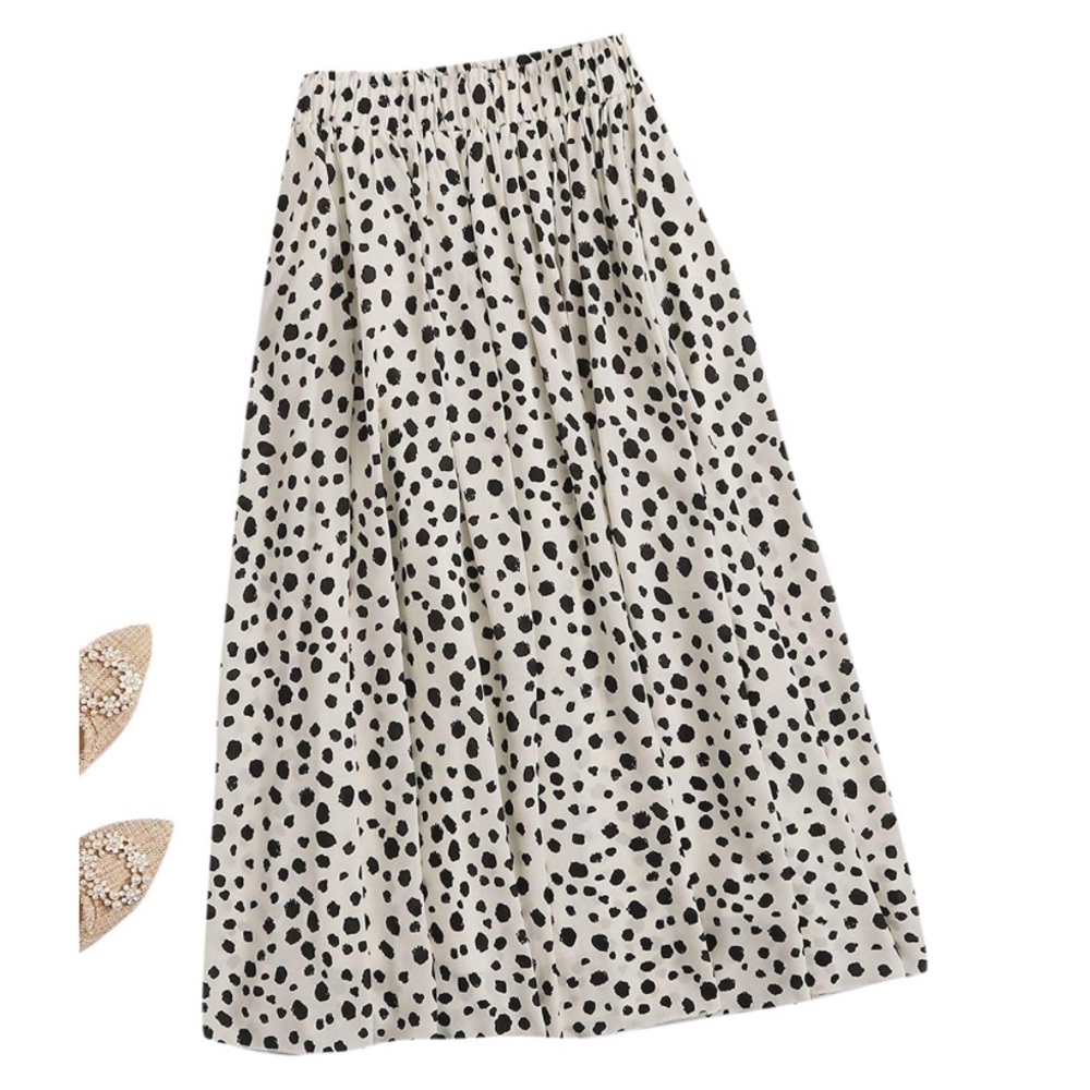 Milumia Women's Vintage Dalmatian Print A Line High Waist Flare Flowy Midi Skirt